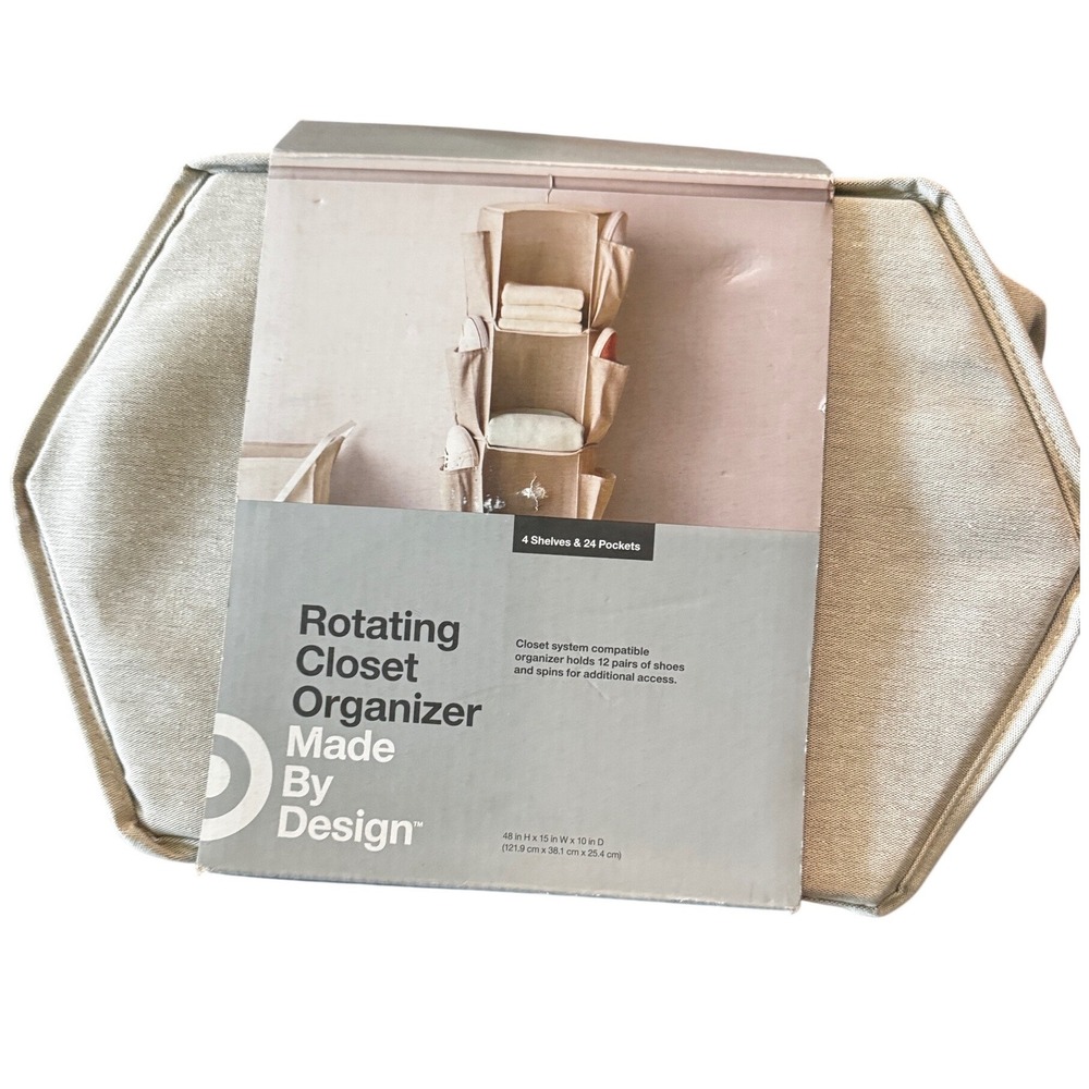 Made By Design‎ Rotating Closet Organizer 4 Shelves 24 Pockets Tan 48x15x10in